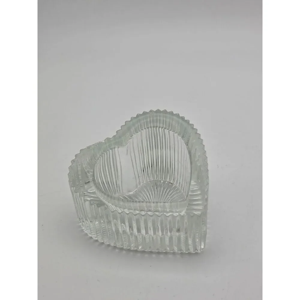 Vintage Mikasa Crystal Slanted Heart Tealight Votive Candle Holder Trinket Dish